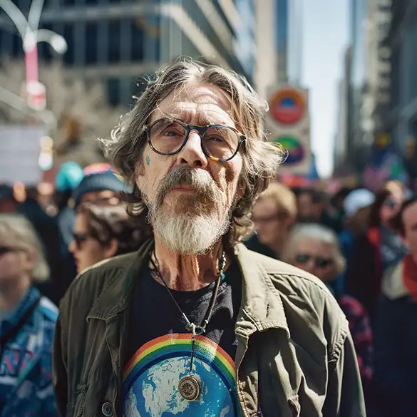 retired teacher at a climate march