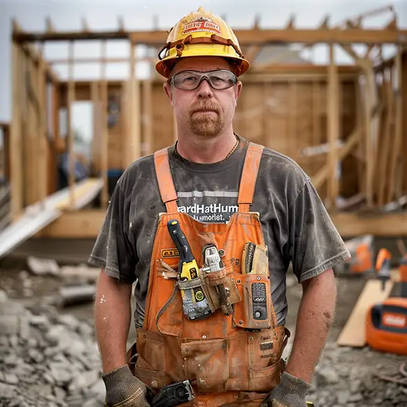 Construction Worker is featured in his element on a construction site