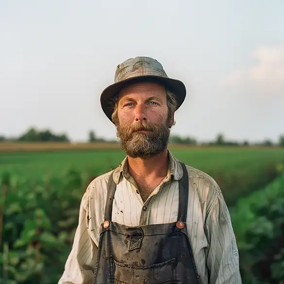 A farmer stands on his sustainable farm