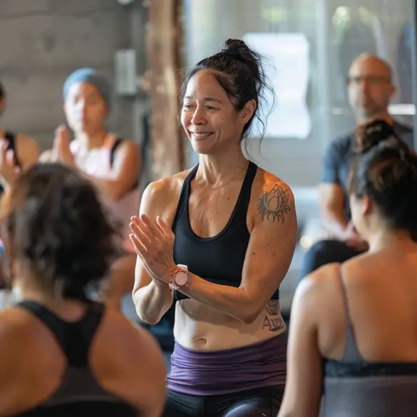 Yoga Instructor teaching yoga in a gym