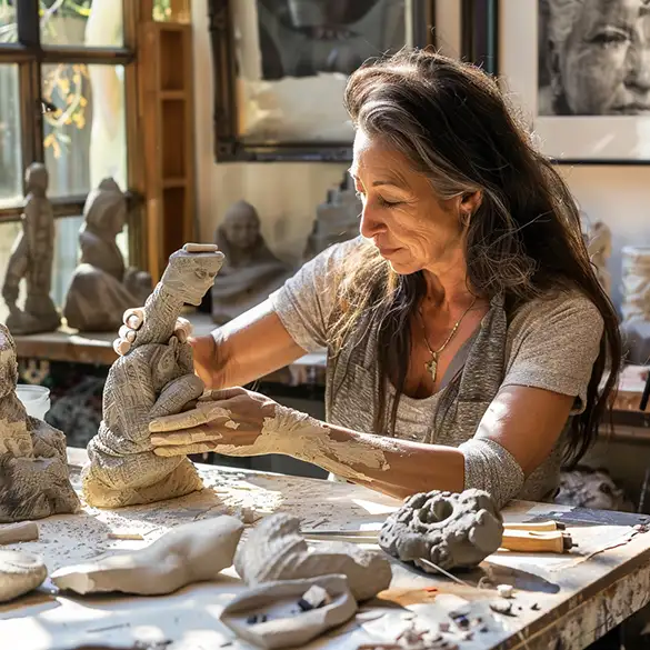 Female Sculptor building a sculpture