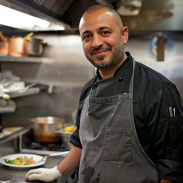 male arabic chef standing in his kitchen